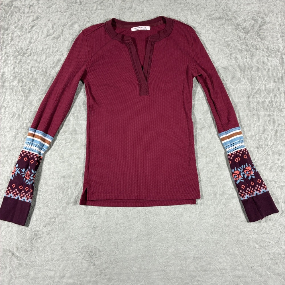 Free People Mikah Layering Cuff Thermal Henley Top Shirt Size M Y2 Boho Elena